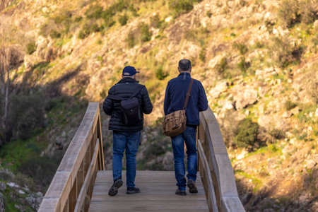 ALFERCE, PORTUGAL - 3rd FEBRUARY 2024: Wooden path in the mountain used by many hiking tourists, located in Alferce, Monchique, Portugal.のeditorial素材