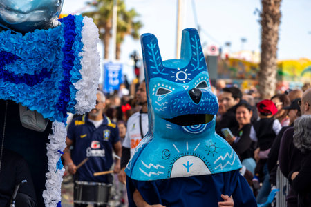 QUARTEIRA, PORTUGAL - 13th FEB 2024: Colorful Carnival (Carnaval) Parade festival participants on Quarteira city, Portugal.のeditorial素材