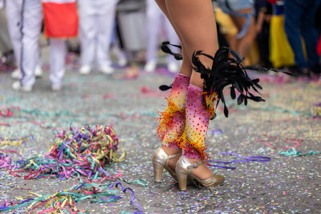 Colorful Carnival (Carnaval) Parade festival participants on Loule city, Portugal.の写真素材