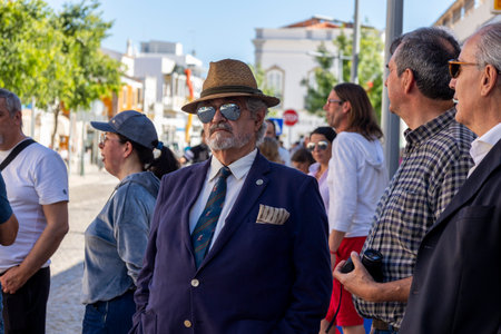 SAO BRAS DE ALPORTE, PORTUGAL - 4th MAY 2024: Period representation event of Carriage coupling traditional event with beautiful carriages with horses and person dressed for the occasion.のeditorial素材