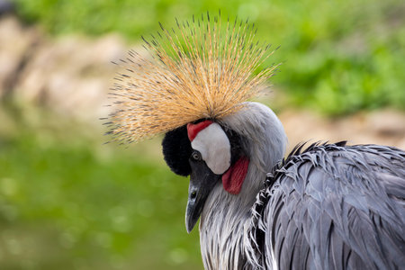 Close up view of a grey crowned crane (Balearica regulorum).の写真素材