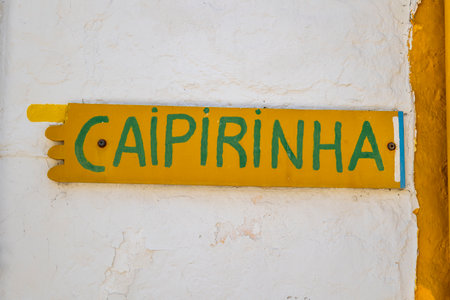 Cute yellow and green sign of a popular Brazilian drink called, Caipirinha.の写真素材