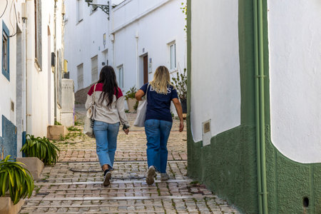 Traditional portuguese architecture of houses in the region of Albufeira, Portugal.のeditorial素材