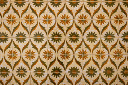 Typical azulejo artwork of Portugal. Typical details of azulejo ceramics artwork located in the village of Sao Bras de Alportel, Portugalの写真素材