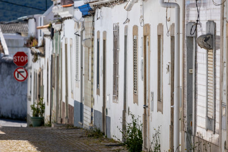 Typical beautiful architecture of houses in Sao Bras de Alportel village, Portugalの写真素材