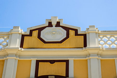 Typical beautiful architecture of platbands in Sao Bras de Alportel village, Portugalの写真素材