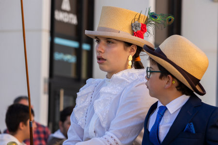 SAO BRAS DE ALPORTE, PORTUGAL - 4th MAY 2024: Period representation event of Carriage coupling traditional event with beautiful carriages with horses and person dressed for the occasion.のeditorial素材