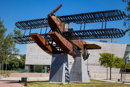 SAO BRAS DE ALPORTEL, PORTUGAL: 4th MAY, 2024 - First aerial crossing of the South Atlantic made by Gago Coutinho and Sacadura Cabral replica seaplane monument.のeditorial素材
