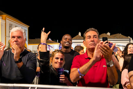 FARO, PORTUGAL: 5th SEPTEMBER, 2024 - Audience watch music artist in the Music Festival F, a big festival on the city of Faro, Portugalのeditorial素材