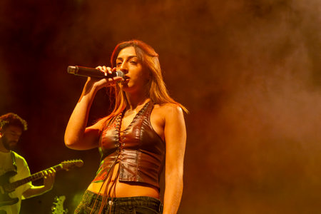 FARO, PORTUGAL: 6th SEPTEMBER, 2024 - Music artist, Pikika, performs on Festival F, a big festival on the city of Faro, Portugal.のeditorial素材