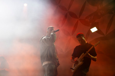 FARO, PORTUGAL: 6th SEPTEMBER, 2024 - Music artist, Dillaz , performs on Festival F, a big festival on the city of Faro, Portugal.のeditorial素材