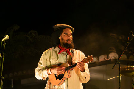 FARO, PORTUGAL: 6th SEPTEMBER, 2024 - Music artist, Acacia Maior , performs on Festival F, a big festival on the city of Faro, Portugal.のeditorial素材