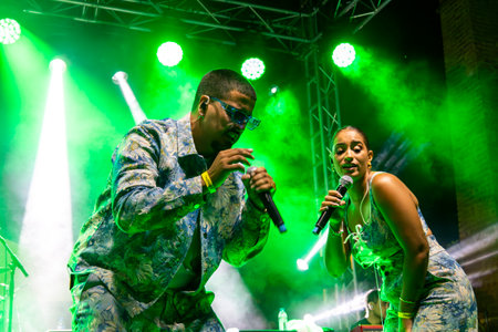 FARO, PORTUGAL: 6th SEPTEMBER, 2024 - Music artist, Art Musa, performs on Festival F, a big festival on the city of Faro, Portugal.のeditorial素材