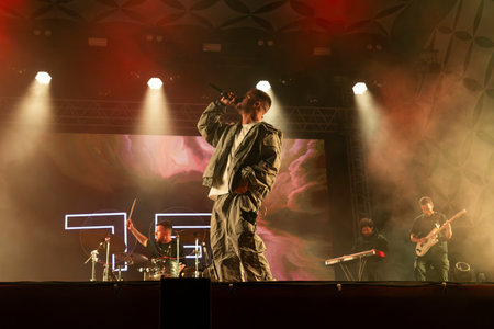 FARO, PORTUGAL: 6th SEPTEMBER, 2024 - Music artist, Dillaz , performs on Festival F, a big festival on the city of Faro, Portugal.のeditorial素材
