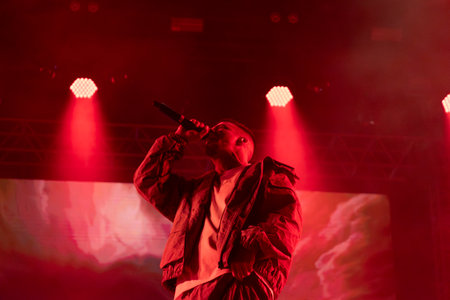 FARO, PORTUGAL: 6th SEPTEMBER, 2024 - Music artist, Dillaz , performs on Festival F, a big festival on the city of Faro, Portugal.のeditorial素材