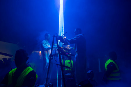 FARO, PORTUGAL: 6th SEPTEMBER, 2024 - Music artist, Moullinex and GPU Panic , performs on Festival F, a big festival on the city of Faro, Portugal.のeditorial素材