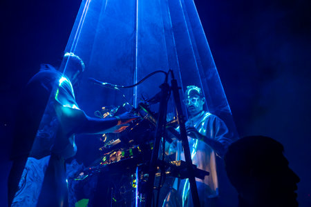 FARO, PORTUGAL: 6th SEPTEMBER, 2024 - Music artist, Moullinex and GPU Panic , performs on Festival F, a big festival on the city of Faro, Portugal.のeditorial素材