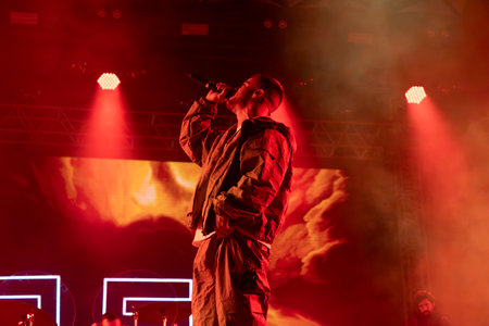 FARO, PORTUGAL: 6th SEPTEMBER, 2024 - Music artist, Dillaz , performs on Festival F, a big festival on the city of Faro, Portugal.のeditorial素材