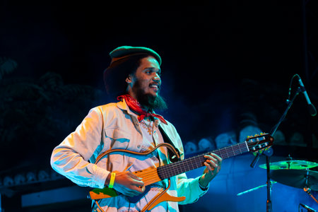 FARO, PORTUGAL: 6th SEPTEMBER, 2024 - Music artist, Acacia Maior , performs on Festival F, a big festival on the city of Faro, Portugal.のeditorial素材