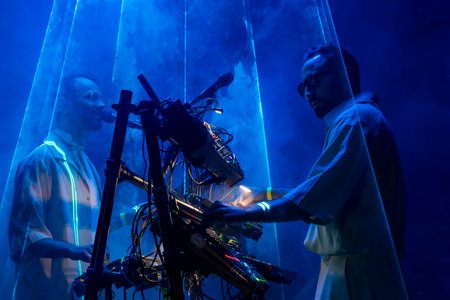 FARO, PORTUGAL: 6th SEPTEMBER, 2024 - Music artist, Moullinex and GPU Panic , performs on Festival F, a big festival on the city of Faro, Portugal.のeditorial素材