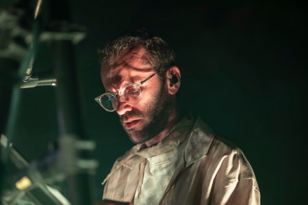 FARO, PORTUGAL: 6th SEPTEMBER, 2024 - Music artist, Moullinex and GPU Panic , performs on Festival F, a big festival on the city of Faro, Portugal.のeditorial素材