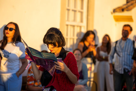 FARO, PORTUGAL: 5th SEPTEMBER, 2024 - Audience watch music artist in the Music Festival F, a big festival on the city of Faro, Portugalのeditorial素材