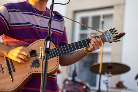 FARO, PORTUGAL: 6th SEPTEMBER, 2024 - Music artist, Romeu Bairos, performs on Festival F, a big festival on the city of Faro, Portugal.のeditorial素材