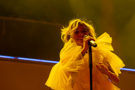 FARO, PORTUGAL: 6th SEPTEMBER, 2024 - Music artist, Marisa Liz, performs on Festival F, a big festival on the city of Faro, Portugal.のeditorial素材