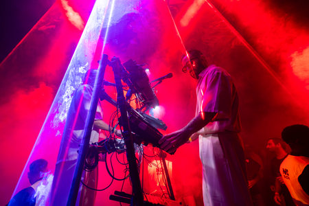 FARO, PORTUGAL: 6th SEPTEMBER, 2024 - Music artist, Moullinex and GPU Panic , performs on Festival F, a big festival on the city of Faro, Portugal.のeditorial素材