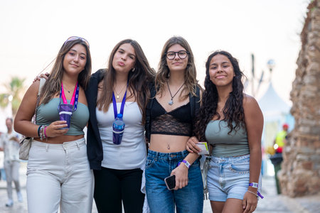 FARO, PORTUGAL: 5th SEPTEMBER, 2024 - Festival participants in the Music Festival F, a big festival on the city of Faro, Portugalのeditorial素材