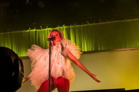 FARO, PORTUGAL: 6th SEPTEMBER, 2024 - Music artist, Marisa Liz, performs on Festival F, a big festival on the city of Faro, Portugal.のeditorial素材