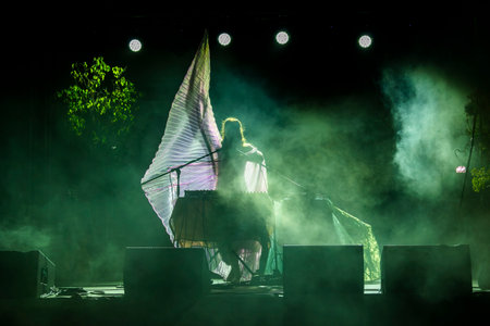 FARO, PORTUGAL: 6th SEPTEMBER, 2024 - Music artist, Emmy Curl, performs on Festival F, a big festival on the city of Faro, Portugal.のeditorial素材