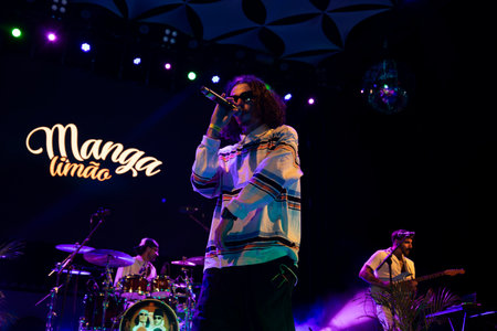 FARO, PORTUGAL: 6th SEPTEMBER, 2024 - Music artist, Manga Limao, performs on Festival F, a big festival on the city of Faro, Portugal.のeditorial素材