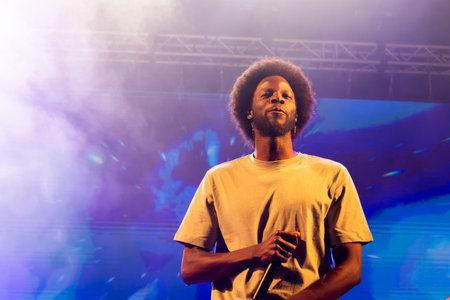 FARO, PORTUGAL: 6th SEPTEMBER, 2024 - Music artist, Papillon, performs on Festival F, a big festival on the city of Faro, Portugal.のeditorial素材