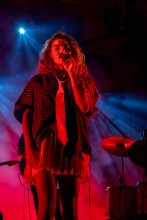 FARO, PORTUGAL: 6th SEPTEMBER, 2024 - Music artist, Milhanas, performs on Festival F, a big festival on the city of Faro, Portugal.のeditorial素材