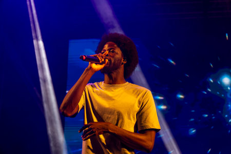 FARO, PORTUGAL: 6th SEPTEMBER, 2024 - Music artist, Papillon, performs on Festival F, a big festival on the city of Faro, Portugal.のeditorial素材