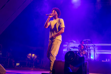 FARO, PORTUGAL: 6th SEPTEMBER, 2024 - Music artist, Papillon, performs on Festival F, a big festival on the city of Faro, Portugal.のeditorial素材