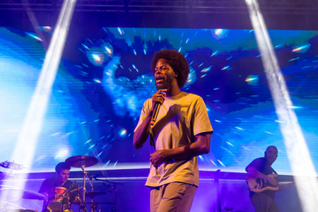 FARO, PORTUGAL: 6th SEPTEMBER, 2024 - Music artist, Papillon, performs on Festival F, a big festival on the city of Faro, Portugal.のeditorial素材