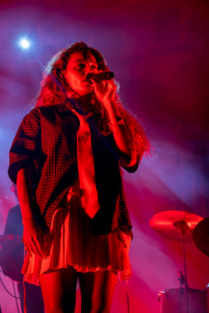 FARO, PORTUGAL: 6th SEPTEMBER, 2024 - Music artist, Milhanas, performs on Festival F, a big festival on the city of Faro, Portugal.のeditorial素材