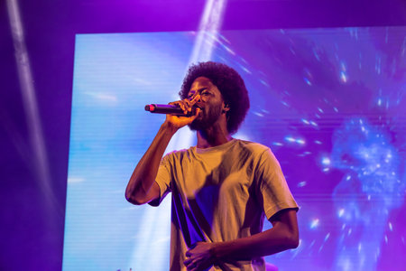 FARO, PORTUGAL: 6th SEPTEMBER, 2024 - Music artist, Papillon, performs on Festival F, a big festival on the city of Faro, Portugal.のeditorial素材