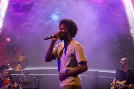 FARO, PORTUGAL: 6th SEPTEMBER, 2024 - Music artist, Papillon, performs on Festival F, a big festival on the city of Faro, Portugal.のeditorial素材