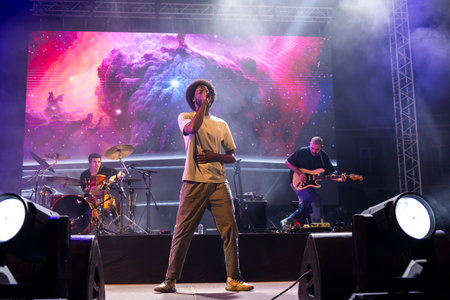 FARO, PORTUGAL: 6th SEPTEMBER, 2024 - Music artist, Papillon, performs on Festival F, a big festival on the city of Faro, Portugal.のeditorial素材