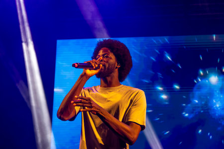 FARO, PORTUGAL: 6th SEPTEMBER, 2024 - Music artist, Papillon, performs on Festival F, a big festival on the city of Faro, Portugal.のeditorial素材