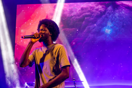 FARO, PORTUGAL: 6th SEPTEMBER, 2024 - Music artist, Papillon, performs on Festival F, a big festival on the city of Faro, Portugal.のeditorial素材