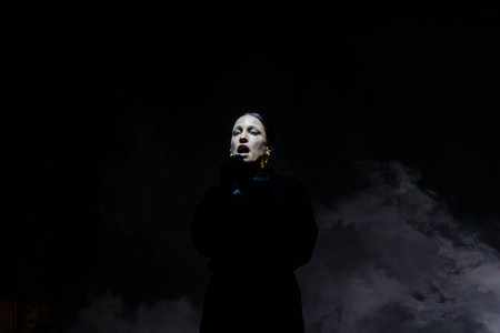 FARO, PORTUGAL: 7th SEPTEMBER, 2024 - Music artist, Carminho, performs on Festival F, a big festival on the city of Faro, Portugal.のeditorial素材