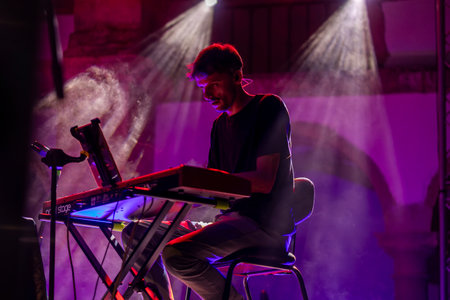 FARO, PORTUGAL: 7th SEPTEMBER, 2024 - Music artist, Filipa Vieira, performs on Festival F, a big festival on the city of Faro, Portugal.のeditorial素材