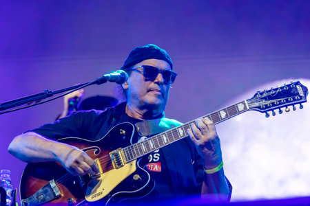 FARO, PORTUGAL: 7th SEPTEMBER, 2024 - Music artist, Resistencia, performs on Festival F, a big festival on the city of Faro, Portugal.のeditorial素材