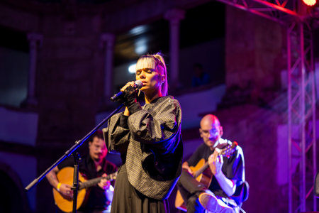 FARO, PORTUGAL: 7th SEPTEMBER, 2024 - Music artist, Filipa Vieira, performs on Festival F, a big festival on the city of Faro, Portugal.のeditorial素材