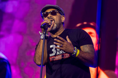 FARO, PORTUGAL: 7th SEPTEMBER, 2024 - Music artist, Resistencia, performs on Festival F, a big festival on the city of Faro, Portugal.のeditorial素材