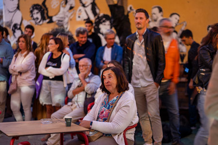 FARO, PORTUGAL: 7th SEPTEMBER, 2024 - Audience watch music artist in the Music Festival F, a big festival on the city of Faro, Portugalのeditorial素材